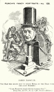 Soco cartoon: James Nasmyth, engenheiro escocês e inventor do martelo a vapor (gravura) de Edward Linley (after) Sambourne