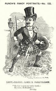 Soco cartoon: James Ross Farquharson, soldado escocês (gravura) de Edward Linley (after) Sambourne