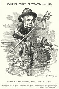 Soco cartoon: James Staats Forbes, engenheiro ferroviário e administrador escocês (gravura) de Edward Linley (after) Sambourne