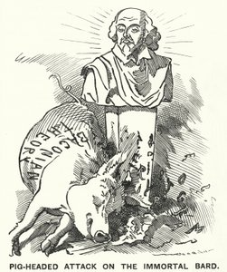 Soco cartoon: Ataque ao Bardo Imortal - a teoria de que as peças de William Shakespeare foram realmente escritas por Sir Francis Bacon (gravura)