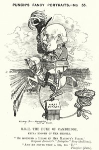 Soco cartoon: Príncipe George, Duque de Cambridge, soldado britânico (gravura) de Edward Linley (after) Sambourne