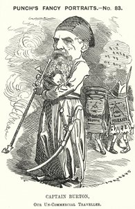 Soco cartoon: Richard Burton, explorador inglês, geógrafo e diplomata (gravura) de Edward Linley (after) Sambourne