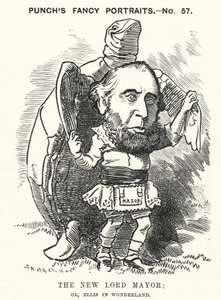 Soco cartoon: Sir John Ellis, Lord Mayor de Londres em 1881 (gravura) de Edward Linley (after) Sambourne