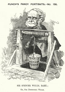 Soco cartoon: Thomas Spencer Wells, médico inglês, cirurgião da Rainha Vitória (gravura)