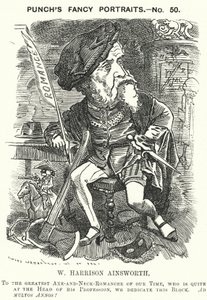 Soco cartoon: William Harrison Ainsworth, romancista histórico inglês (gravura) de Edward Linley (after) Sambourne