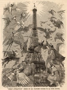 Aves de todas as Nações Voando para a Torre Eiffel