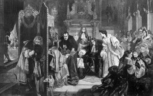 Rei James II 1633-1701 recebendo notícias do desembarque do Príncipe de Orange, 1890. de Edward Matthew Ward