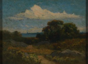 Paisagem (árvores e rochas junto ao lago) de Edward Mitchell Bannister