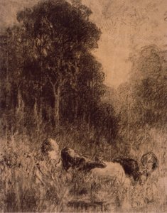 Paisagem com vacas em primeiro plano de Edward Mitchell Bannister