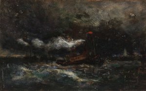 Squall, Brenton Light boat in storm, farol ao fundo, s.d.