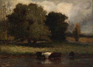 Sem título (Quatro vacas a passear no lago) de Edward Mitchell Bannister