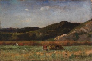 Sem título (paisagem com vacas a pastar, colinas) de Edward Mitchell Bannister