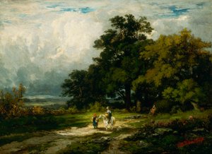 Sem título (homem a cavalo com mulher e cão) de Edward Mitchell Bannister