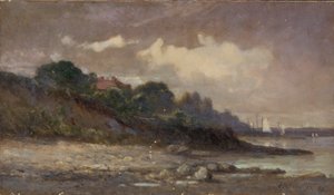 Sem título (linha costeira com veleiros e telhado) de Edward Mitchell Bannister