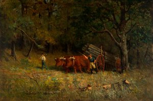 Menino sem título e homem com bois, 1891. de Edward Mitchell Bannister
