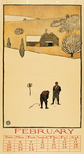 Calendário de Golfe. Fevereiro - Obra de Edward Penfield (1866-1925) - 1899 - Litografia a cores - 41x28,6 - Museu Nacional d