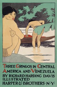 Poster promovendo três Gringos na América Central e Venezuela por Richard Harding Davis (1864 - 1916), pub. 1896