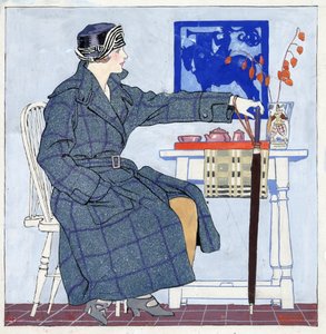Jovem mulher sentada ao lado de mesa segurando guarda-chuva de Edward Penfield
