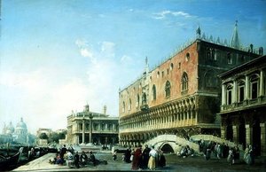 A Piazzetta, Veneza, com inúmeras figuras do Palácio Ducal (óleo sobre tela)