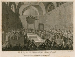 O rei em seu trono na Câmara dos Lordes de Edward Pugh