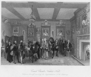 Câmara do Conselho, Vintners Hall. Vintner Sherriff recebendo os parabéns de sua empresa, c1