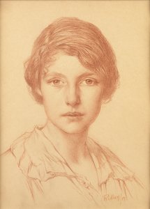 Uma jovem mulher (giz vermelho) de Edward Ridley