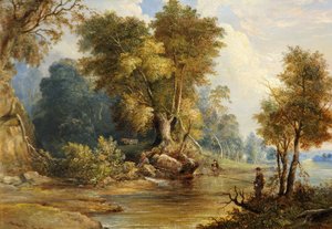 Cena do rio com pescadores, o Leadon, Gloucestershire, c.1880