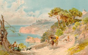 Coast Road perto de Soller, Maiorca (lito a cores)