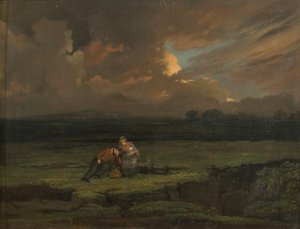 Um soldado, sua esposa e filho em uma paisagem tempestuosa de Edward Villiers Rippingille