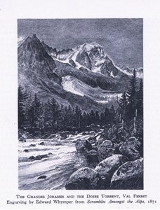 O Grande Jorasses e o Doire Torrent, Val Ferrett, da British Adventure, publicado por Collins, 1947