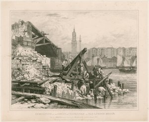 Demolição de parte da antiga ponte de Londres. Março de 1832 de Edward William Cooke