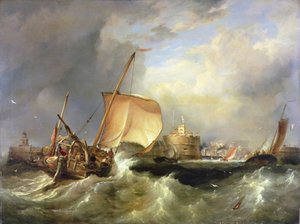 Barco de arenque francês que corre para o Porto ao largo do Havre de Grace de Edward William Cooke