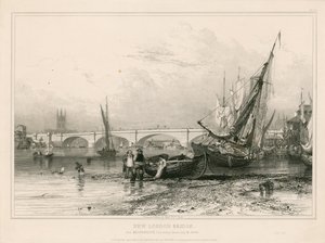 New London Bridge, de Billingsgate (maré baixa) desenhada a 31 de julho de 1832 de Edward William Cooke