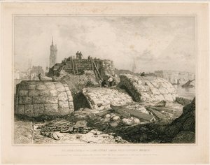 Parte da Old London Bridge como apareceu em junho de 1832 de Edward William Cooke