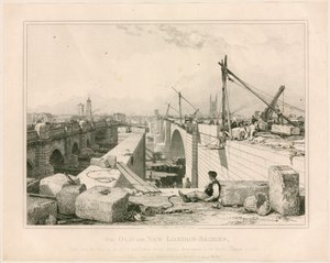 As velhas e novas pontes de Londres, 1830 de Edward William Cooke