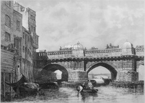 O fim de Southwark da ponte velha de Londres, 1831, 1912. Artistas: Desconhecido, Edward William Cooke. de Edward William Cooke