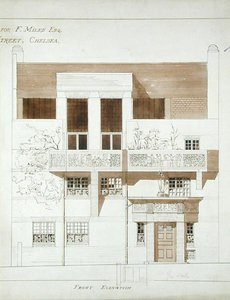 Front Elevation do Studio and House para Frank Miles (1852-91), Tite Street, Chelsea, 1878-79 (caneta, tinta e papel) (ver também 176481-483, 176485)