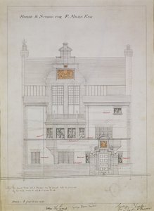 Desenho de trabalho para House and Studio para F. Miles Esq, Tite Street, Chelsea, 1878-79 (wc e lápis sobre papel) (ver também 176481, 176483-485)