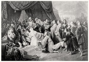A rendição de Calais, 4 de agosto de 1347, gravada por John Young de Edward after Bird