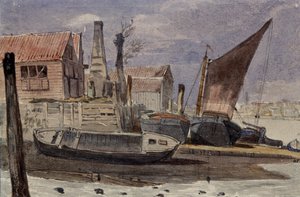 Battersea, a margem do rio com barcos de Edward attr. to Bragg