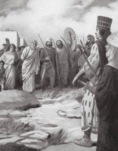 Croesus conduzido perante Ciro na captura de Sardes (litografia) de Edwin A. Morrow