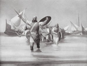 Desembarque de sidónios no sítio de Cartago (litografia) de Edwin A. Morrow