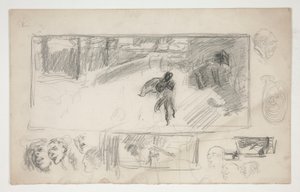 Esboços variados (recto); Esboço de um homem de capa (verso) de Edwin Austin Abbey