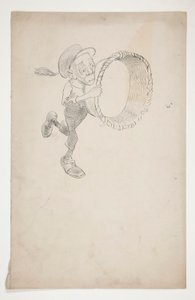 Desenho animado de um homem a perseguir uma abelha com um cesto de Edwin Austin Abbey