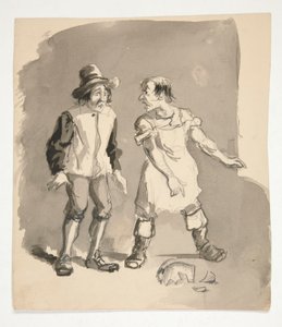 Desenhos animados de dois homens e pote quebrado de Edwin Austin Abbey