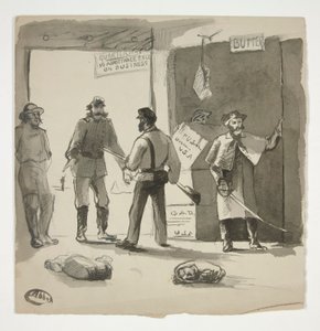 Esboço de guerra civil (recto); Homem a ver um quadro (verso) de Edwin Austin Abbey