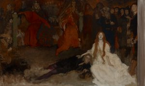 Estudo de Composição, para A Cena de Teatro em Hamlet, Acto III, Cena II de Edwin Austin Abbey