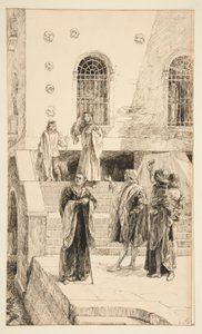 Exuent Salarino e Salanio, do Ato I, Cena I, Mercador de Veneza de Edwin Austin Abbey
