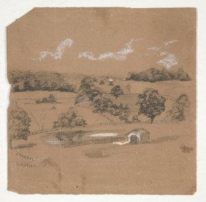 Paisagem de fazenda com vista para pastagens de Edwin Austin Abbey