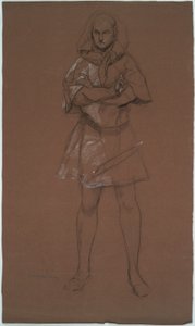 Estudo de figura. Homem em traje medieval. Possivelmente um estudo para de Edwin Austin Abbey